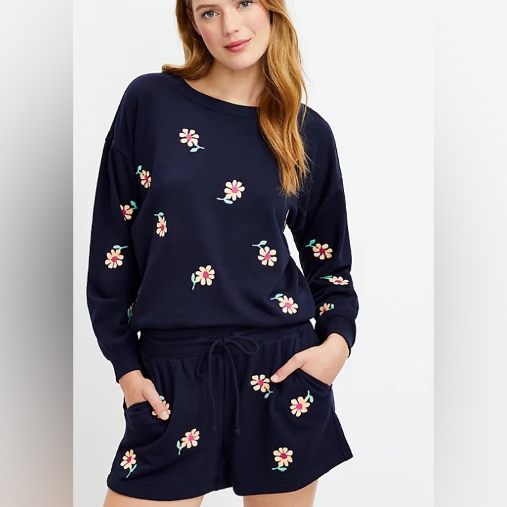 Lou & Grey Floral Embroidered Cozy Cotton Terry Sweatshirt